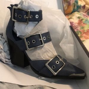 Jeffery Campbell Hendrix heel blue suede, chrome toe and buckles- NIB never worn